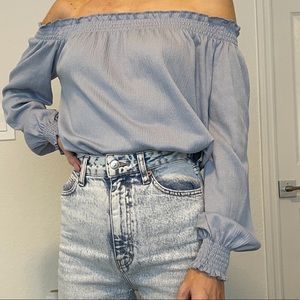 H&M LIGHT BLUE OFF THE SHOULDER BLOUSE